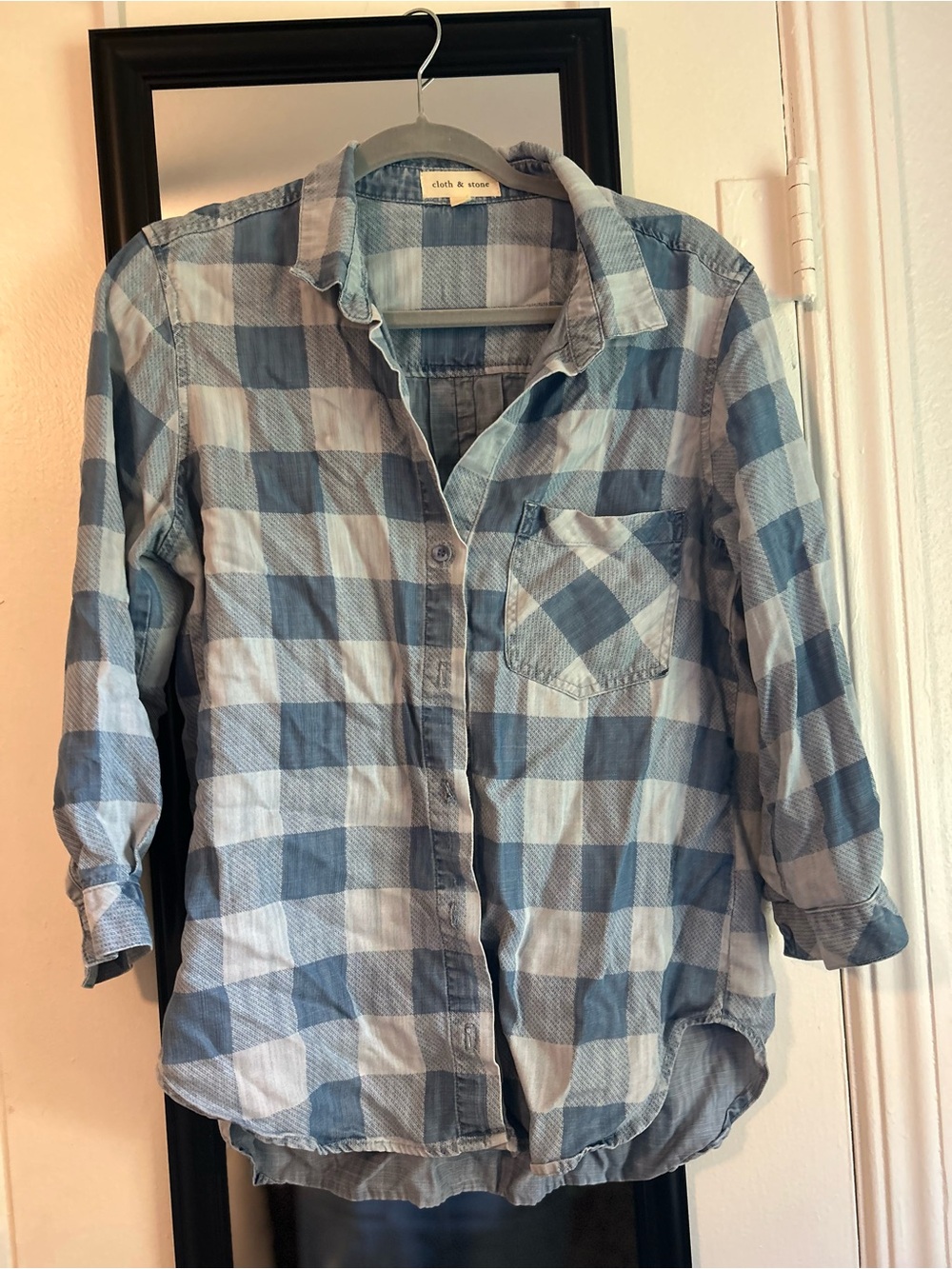 cloth & stone Blue Check Plaid Button-Down Shirt - Anthro